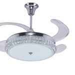 Halonix Morpheus Crystal 1050mm Retractable Ceiling Fan with Built-in LED Light and Remote (White)