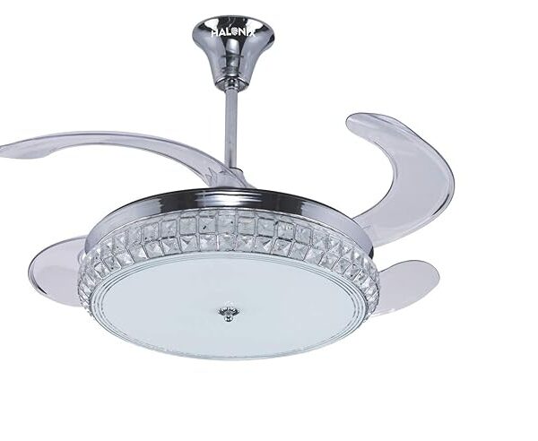Halonix Morpheus Crystal 1050mm Retractable Ceiling Fan with Built-in LED Light and Remote (White)